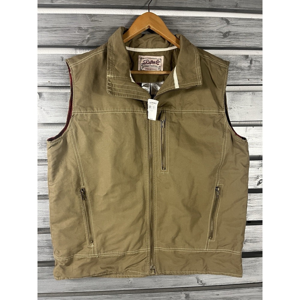 Rafter C Vest Mens M Beige Canvas Zip Up Western Buffalo Plaid Lined NEW NWT - Picture 2 of 9
